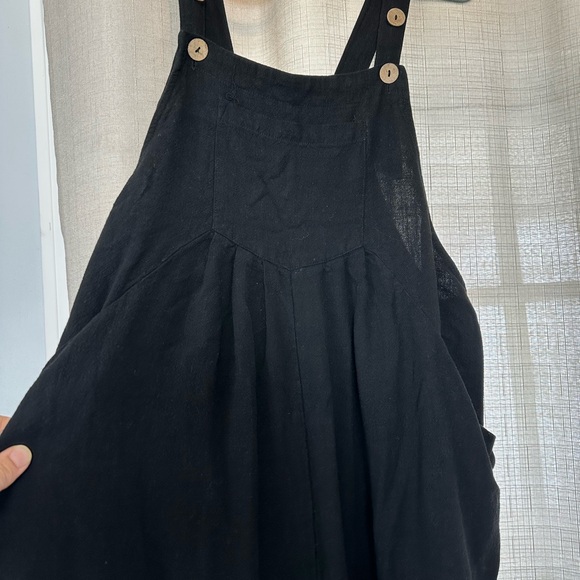 Black Wide Leg Jumpsuit with Adjustable Straps Linen XL short - Picture 3 of 12